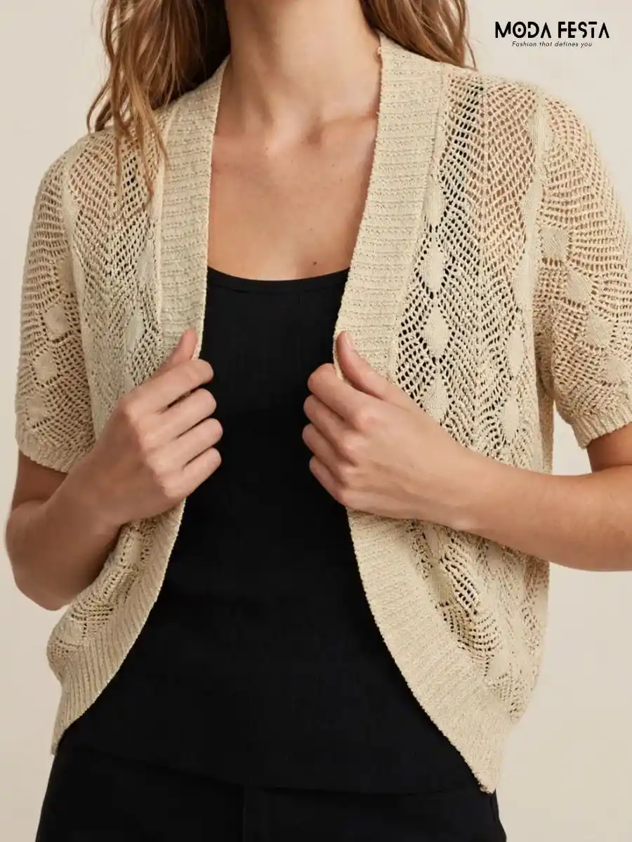 ModaFesta -Black Sheer Tie-Front Shrug